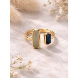 Gold Adjustable Geometric Stone Ring Minimalist